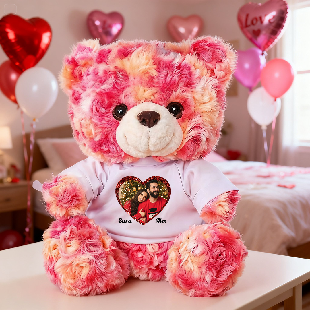 Will You Be My Valentine - Teddy Bear With Personalized Photo Shirt