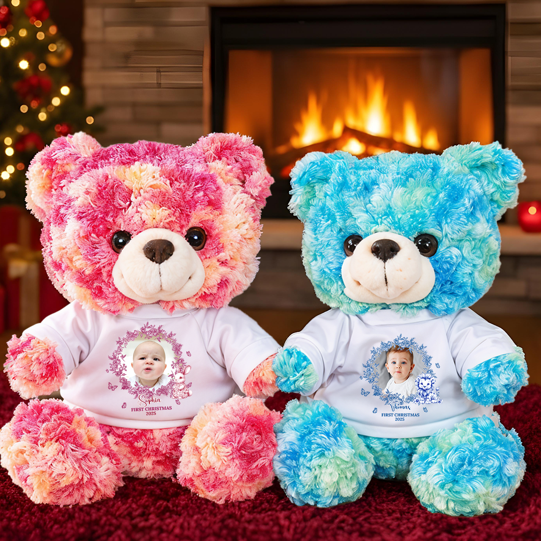 Custom Photo Baby Christmas - Teddy Bear With Personalized Photo Shirt