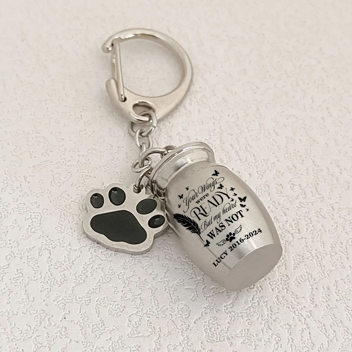 Pet Urns Keychain for Dog Cat - Small Pet Cremation Keepsake - Pend Paw Print Memorial Urn