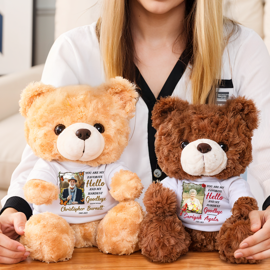 My Hardest Goodbye Memorial Bear - Teddy Bear With Personalized Photo Shirt