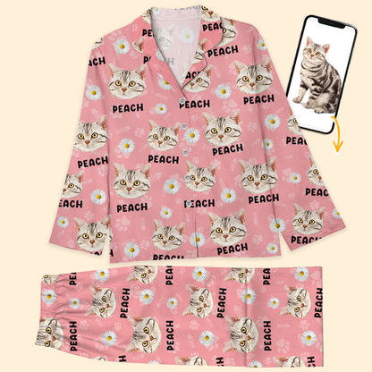 Custom Photo Name Dog Cat Flannel Pajamas - Personalize Christmas Pajama SleepShirt