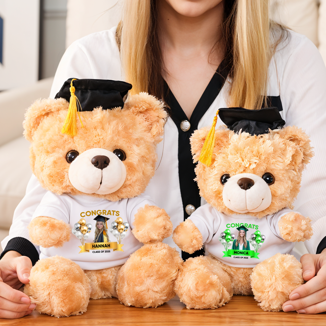 Class Of 2025 Congrats Graduate Bear With Cap - Teddy Bear With Personalized Shirt