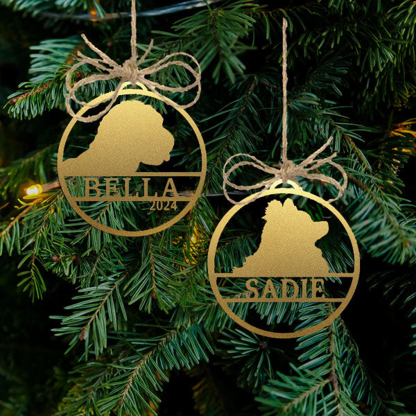 Personalized Pet Shape Metal Ornaments - Custom Dog Christmas Tree Ornaments - Stainless Steel Ornament