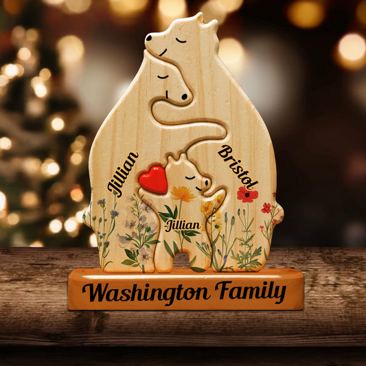 Wooden Bear Family Puzzle Bear Name - Family Keepsake Gift - Gift for Mother's Day, Thanksgiving, Christmas