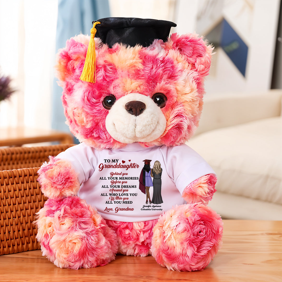 To My Granddaughter Graduate Bear With Cap - Teddy Bear With Personalized Shirt