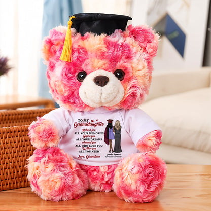 To My Granddaughter Graduate Bear With Cap - Teddy Bear With Personalized Shirt