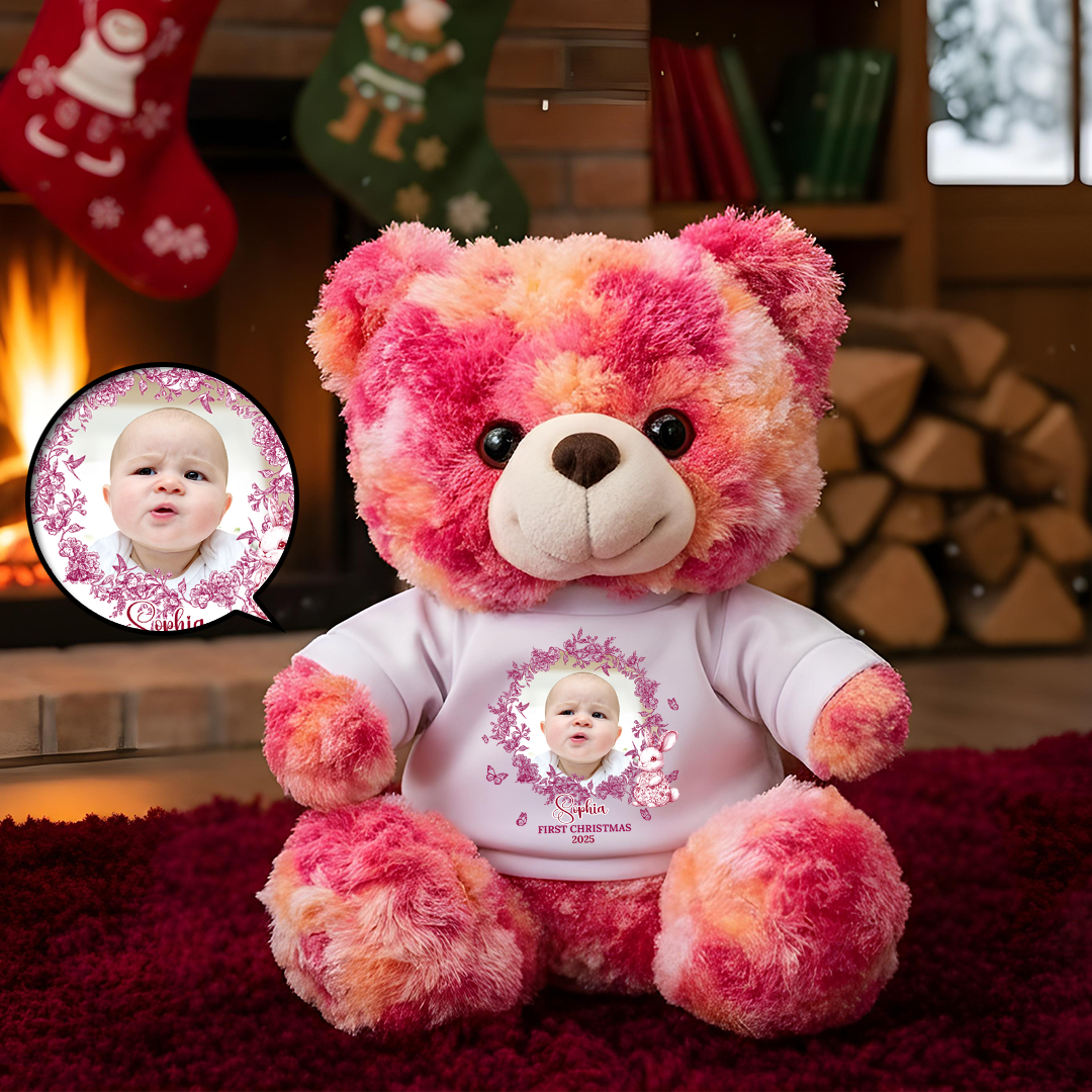 Custom Photo Baby Christmas - Teddy Bear With Personalized Photo Shirt