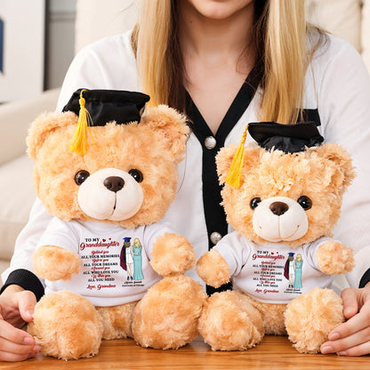 To My Granddaughter Graduate Bear With Cap - Teddy Bear With Personalized Shirt