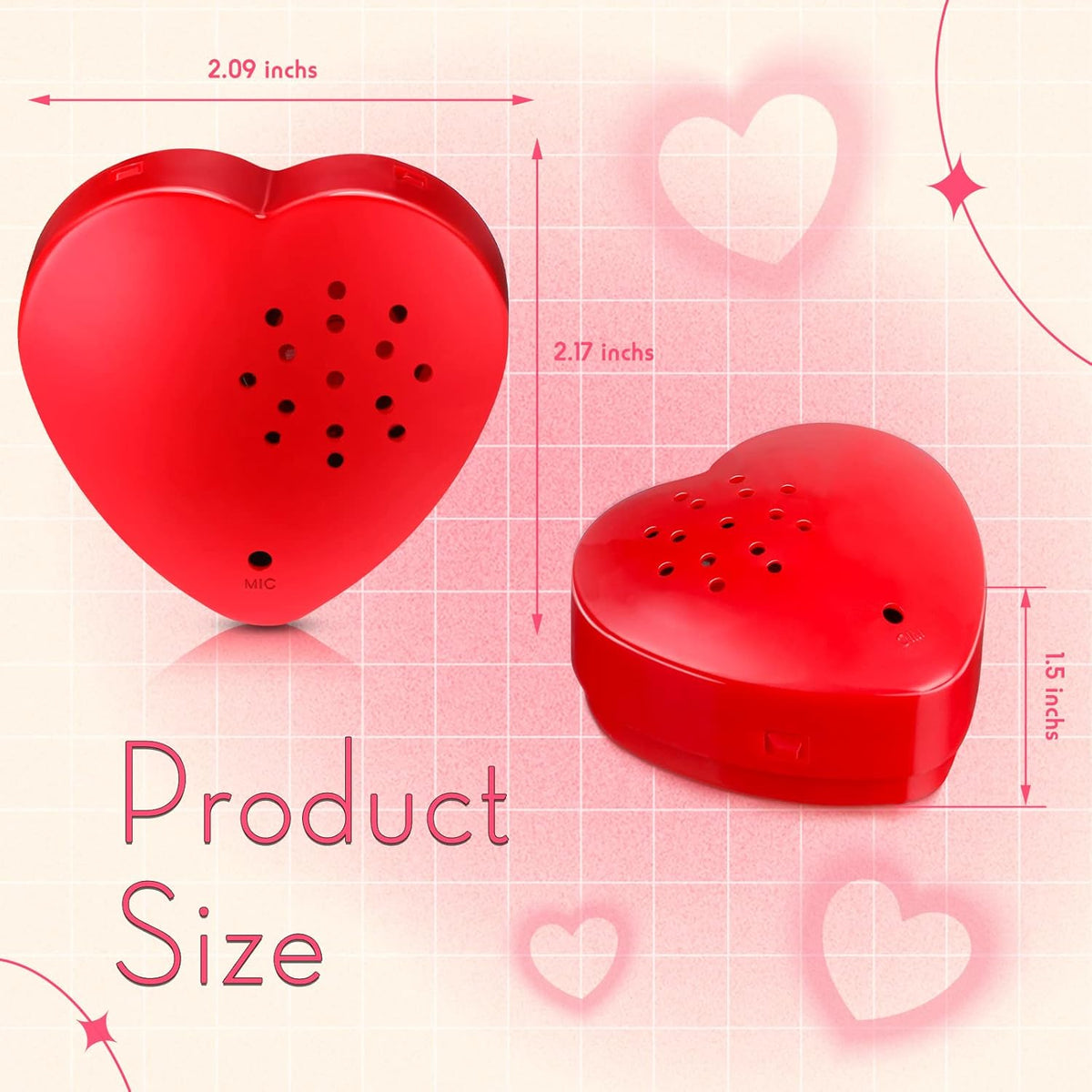 2" Heart Shaped Voice Sound Recorder 10 Seconds  (Battery not Included, Not built-in)
