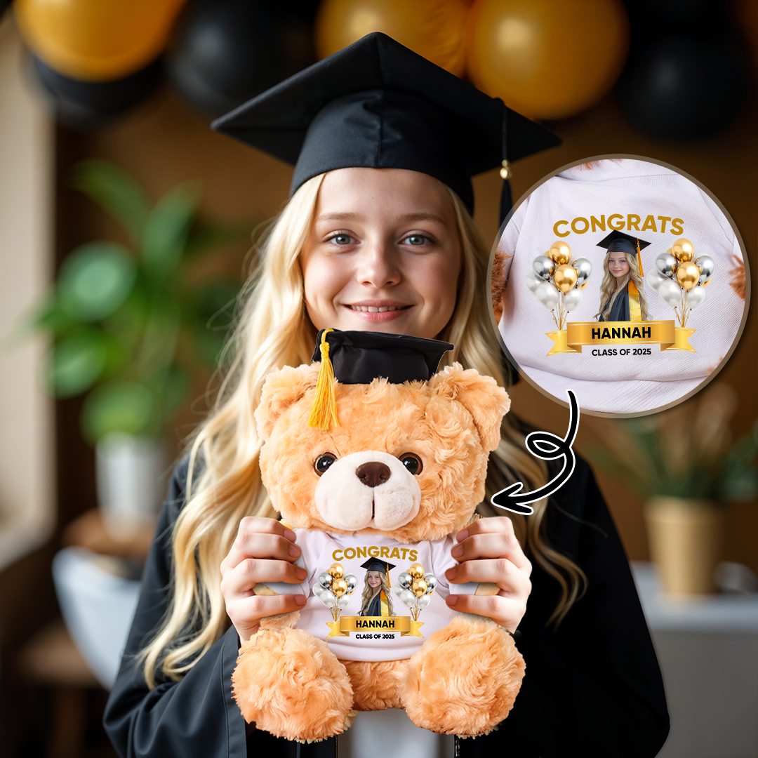 Class Of 2025 Congrats Graduate Bear With Cap - Teddy Bear With Personalized Shirt