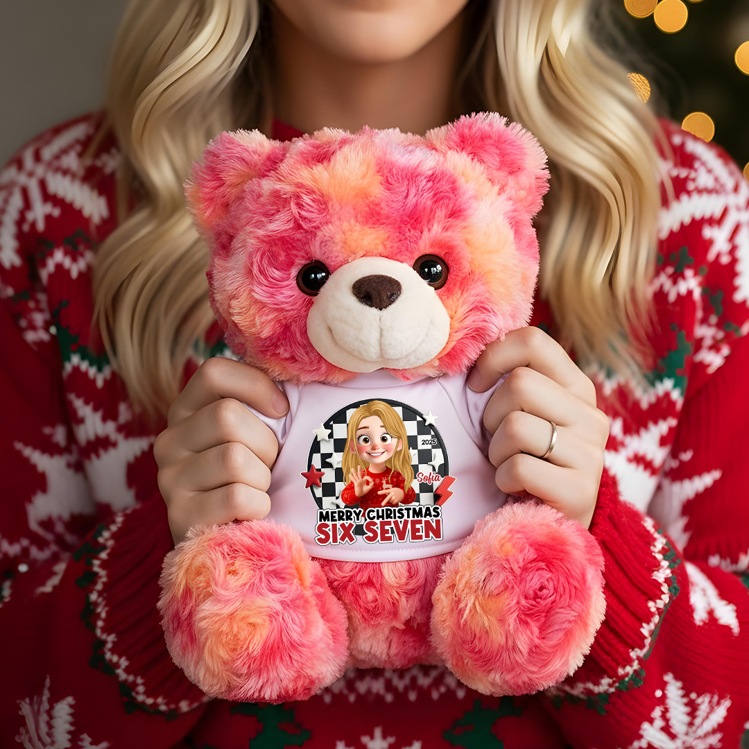 Funny Six Seven Christmas - Teddy Bear With Personalized Photo Shirt