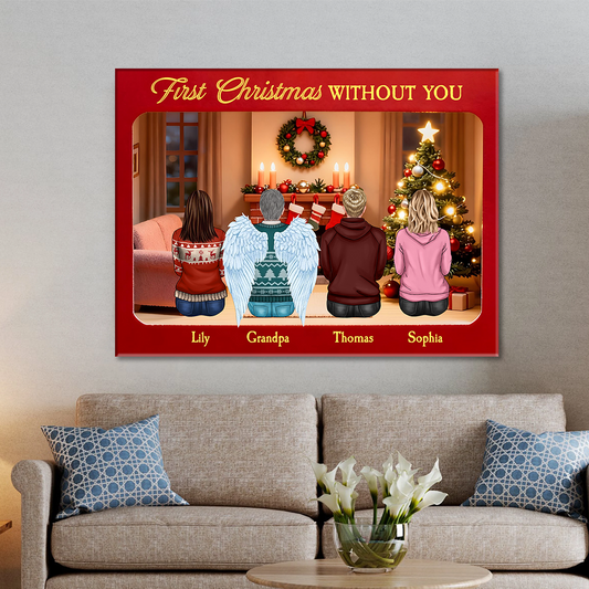 First Christmas Without You - Memorial Personalized Custom Horizontal Canvas - Gift For Family Members