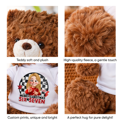 Funny Six Seven Christmas - Teddy Bear With Personalized Photo Shirt