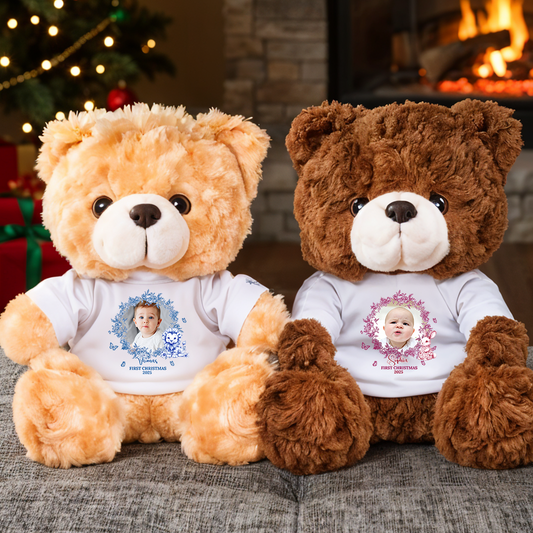 Custom Photo Baby Christmas - Teddy Bear With Personalized Photo Shirt