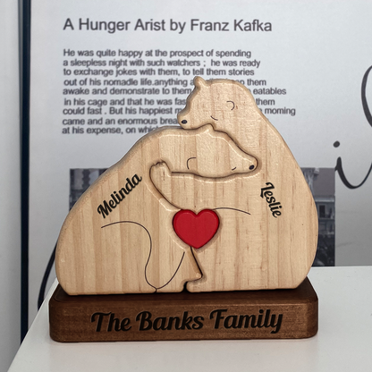 Lovely Bear Family Hugging In Cozy Season - Puzzle Wooden Bears Family - Wooden Pet Carvings