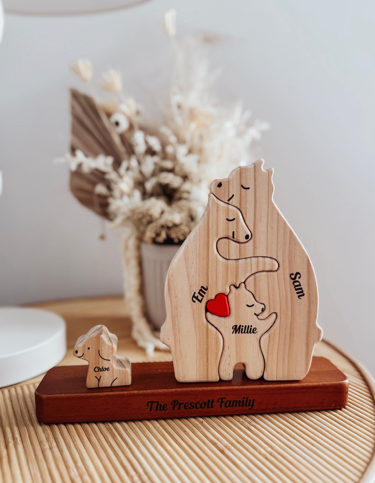 Personalized Wooden Bears Family, Bear Shaped Wood Puzzle with Custom Name- Gift for Mother's Day, Thanksgiving, Christmas