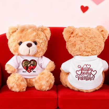 Will You Be My Valentine - Teddy Bear With Personalized Photo Shirt