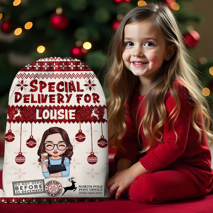 Glitter Special Delivery Santa Sack - Christmas Gift Bag for Kids and Adults and pet - Christmas Gift Bag