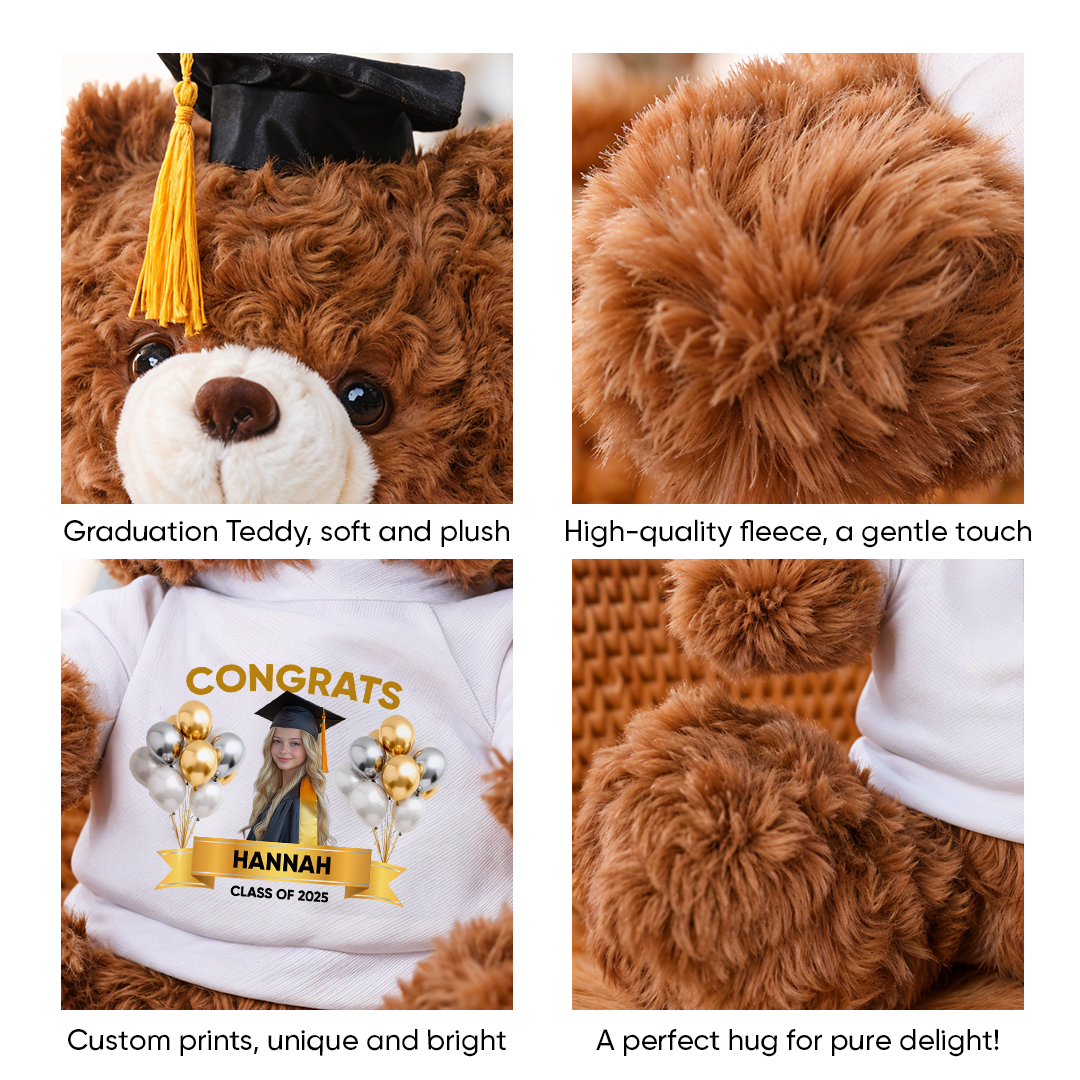 Class Of 2025 Congrats Graduate Bear With Cap - Teddy Bear With Personalized Shirt