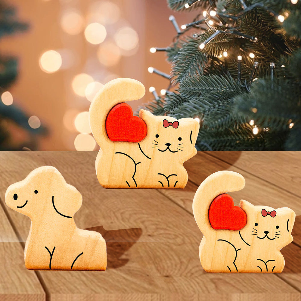 Mini Dog & Cat Non Custom- Puzzle Wooden Family - Wooden Pet Carvings