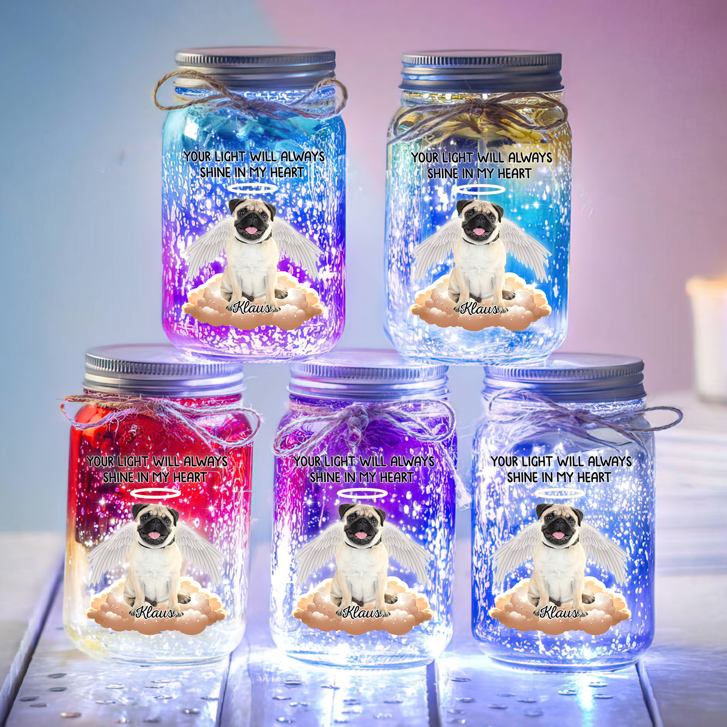 Your Light Will Always Shine Memorial Jar Light - Personalized Mason Jar Light