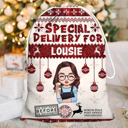 Glitter Special Delivery Santa Sack - Christmas Gift Bag for Kids and Adults and pet - Christmas Gift Bag