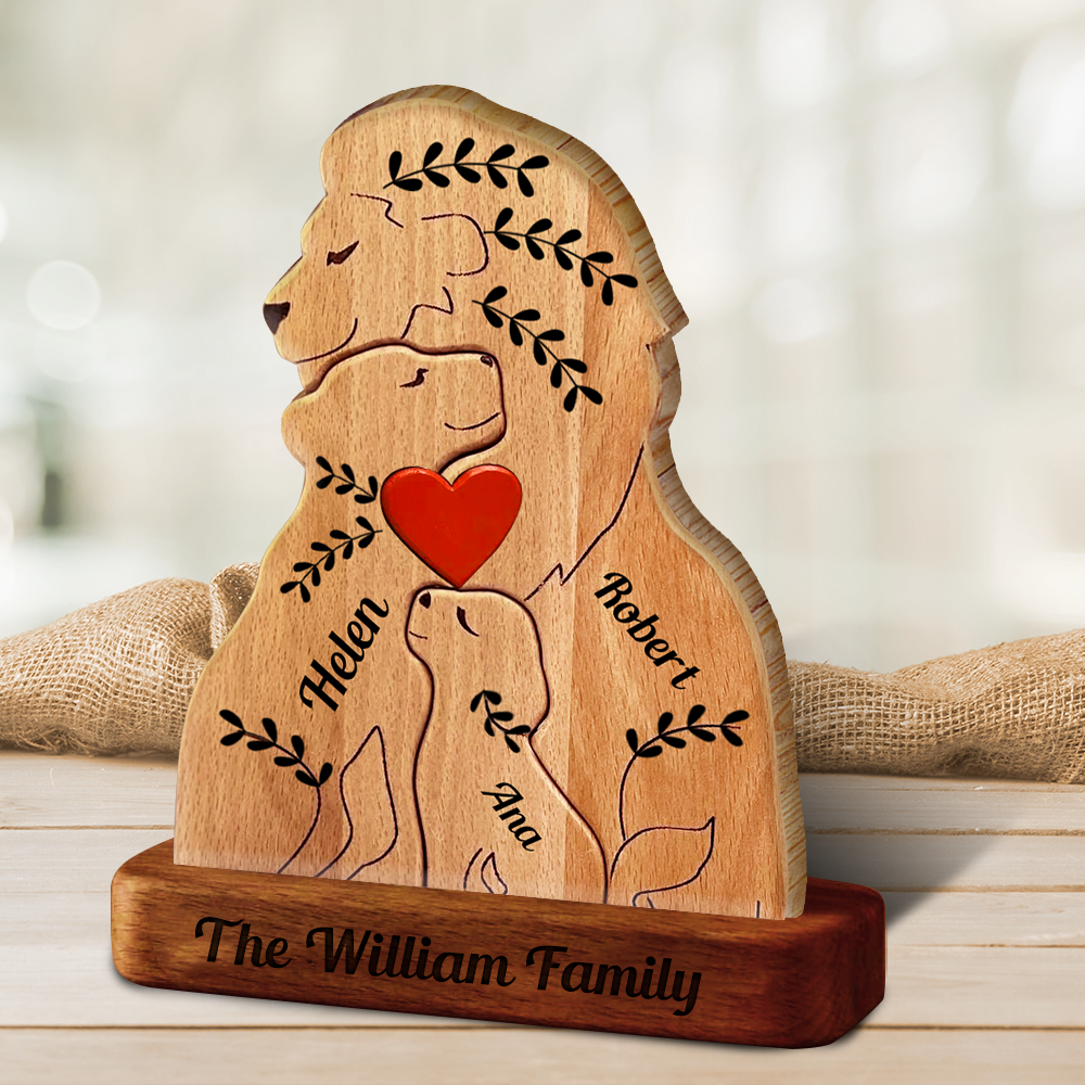 Custom Style Personalized Lion Wooden Family - Puzzle Wooden Family - Wooden Pet Carvings