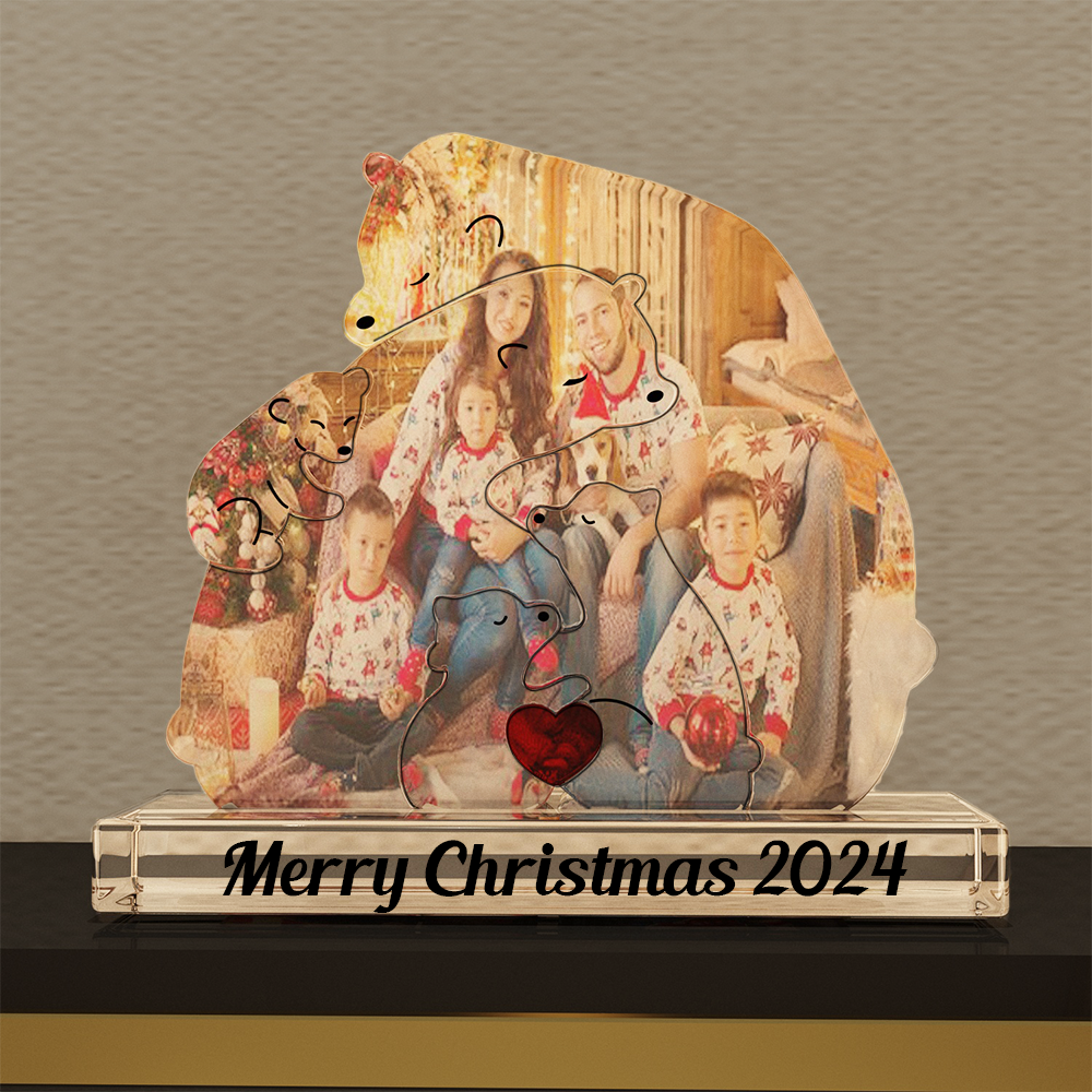 Personalized Acrylic Family Bear Puzzle - Custom Photo Christmas Cozy Bear Hug - Christmas Gift