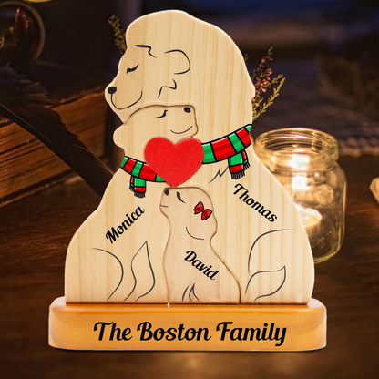 Personalized Lion Family Puzzle - Wooden Lion with Christmas Scarf - Christmas Family Keepsake Gifts