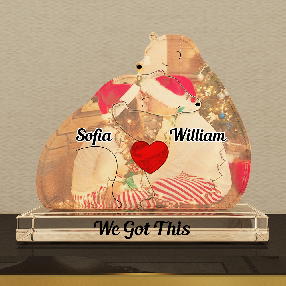 Personalized Acrylic Family Bear Puzzle - Custom Photo Christmas Cozy Bear Hug - Christmas Gift