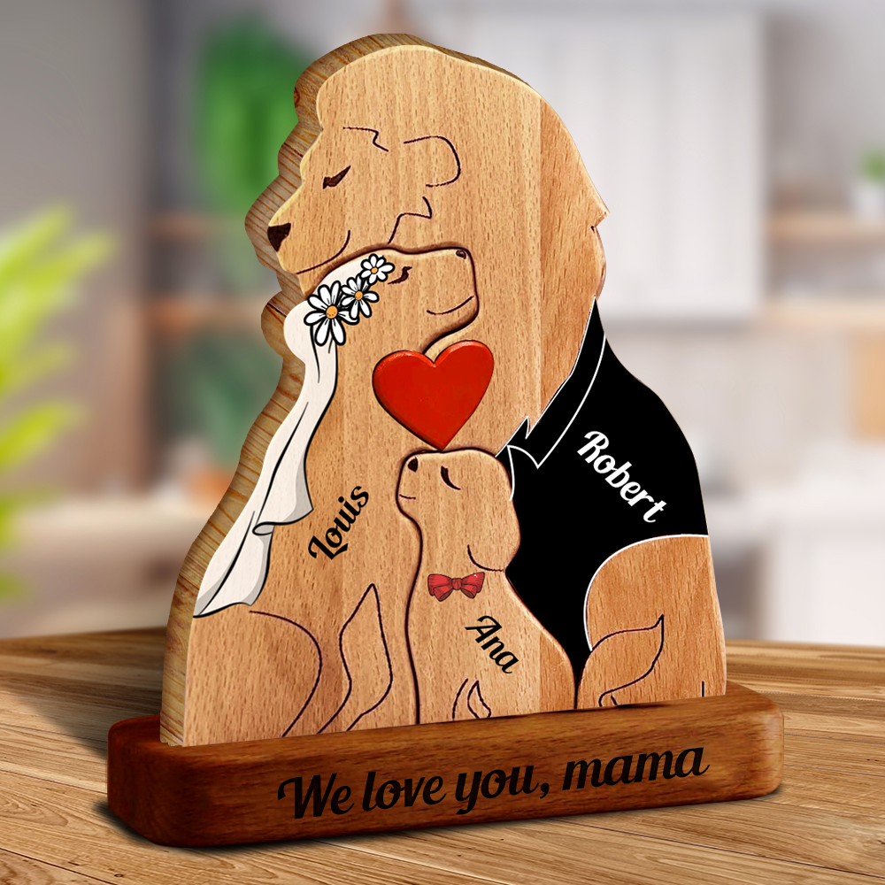 Custom Style Personalized Lion Wooden Family - Puzzle Wooden Family - Wooden Pet Carvings