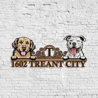 Personalized House Number Metal Sign - Custom Dog House Metal Decor - Metal Address Sign
