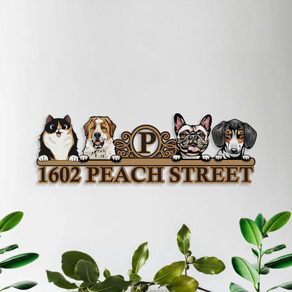 Personalized House Number Metal Sign - Custom Dog House Metal Decor - Metal Address Sign