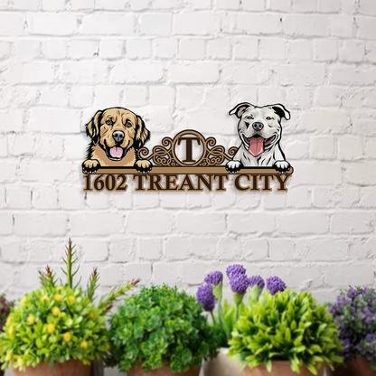 Personalized House Number Metal Sign - Custom Dog House Metal Decor - Metal Address Sign