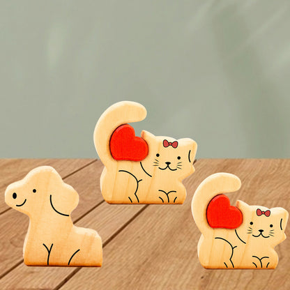 Mini Dog & Cat Non Custom- Puzzle Wooden Family - Wooden Pet Carvings