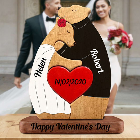Anniversary Personalized Wooden Bears Couple - Puzzle Wooden Bears Family - Wooden Pet Carvings
