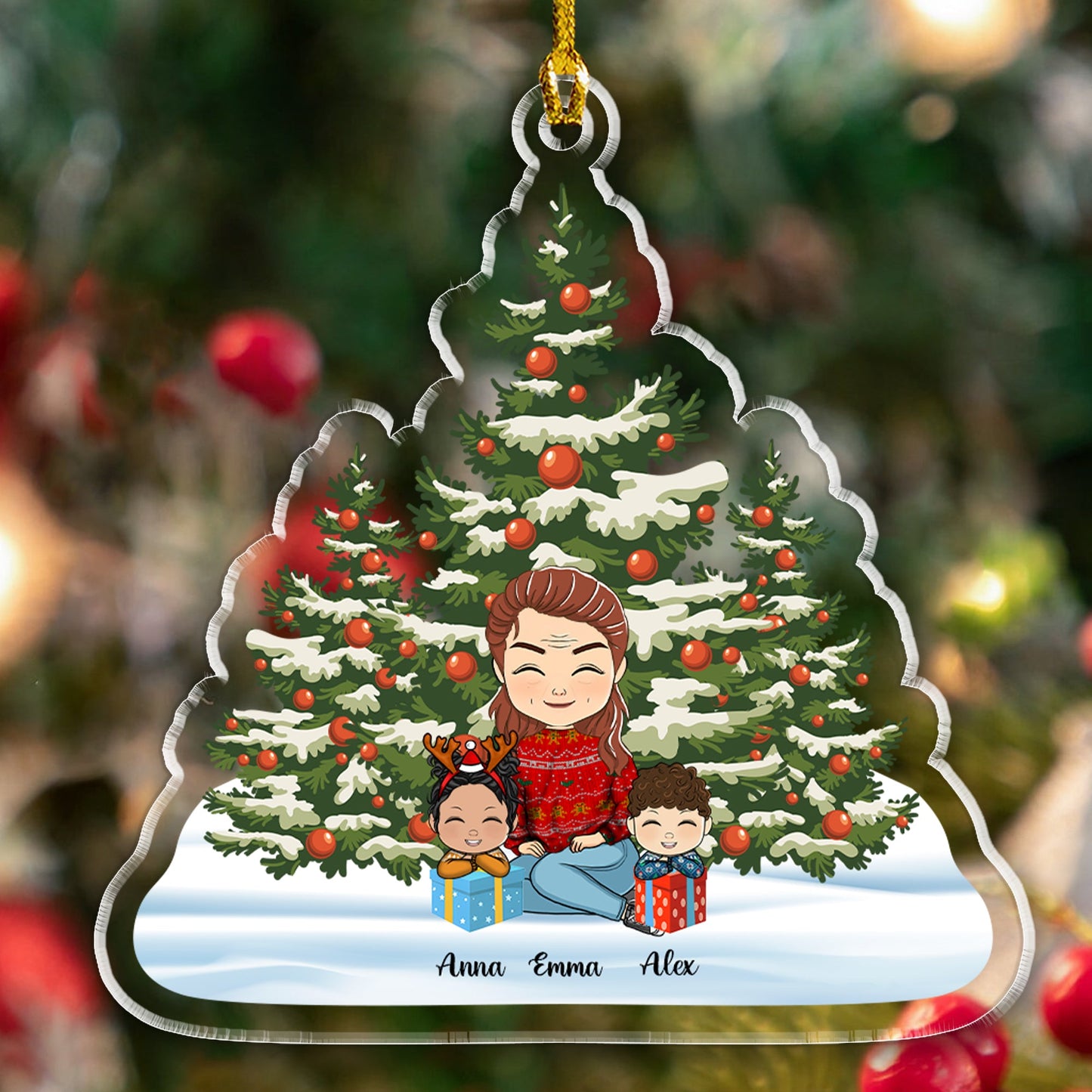 Grandma Christmas And Her Grandkid On Christmas - Personalized Custom Shape Acrylic Ornament