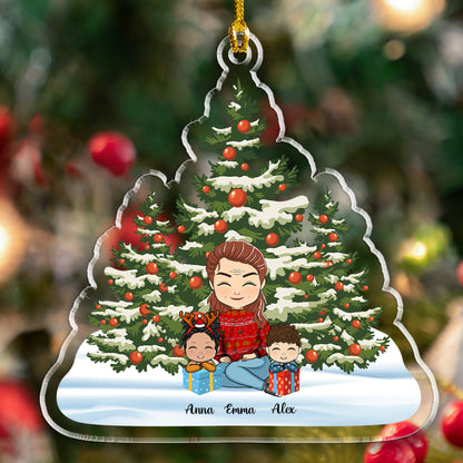 Grandma Christmas And Her Grandkid On Christmas - Personalized Custom Shape Acrylic Ornament