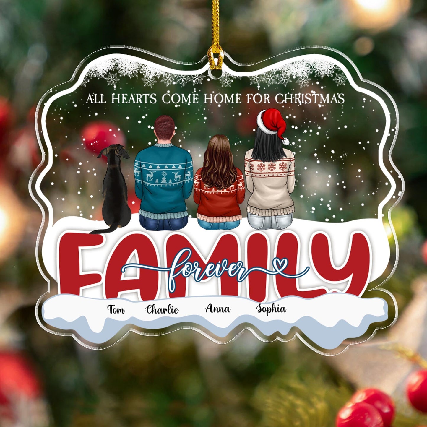 All Hearts Come Home For Christmast Family And Dog- Personalized Custom Shape Acrylic Ornament