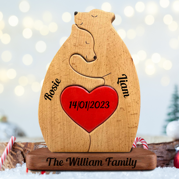 Personalized Wooden Bear Family Puzzle | Custom Name Wood Art For Home Decor | Gift For Mom, Dad, Housewarming | Heartwarming Family Keepsake - View #3