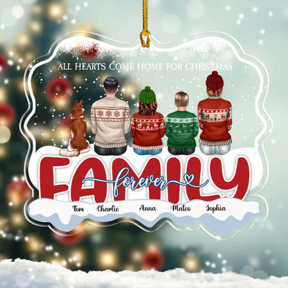All Hearts Come Home For Christmast Family And Dog- Personalized Custom Shape Acrylic Ornament