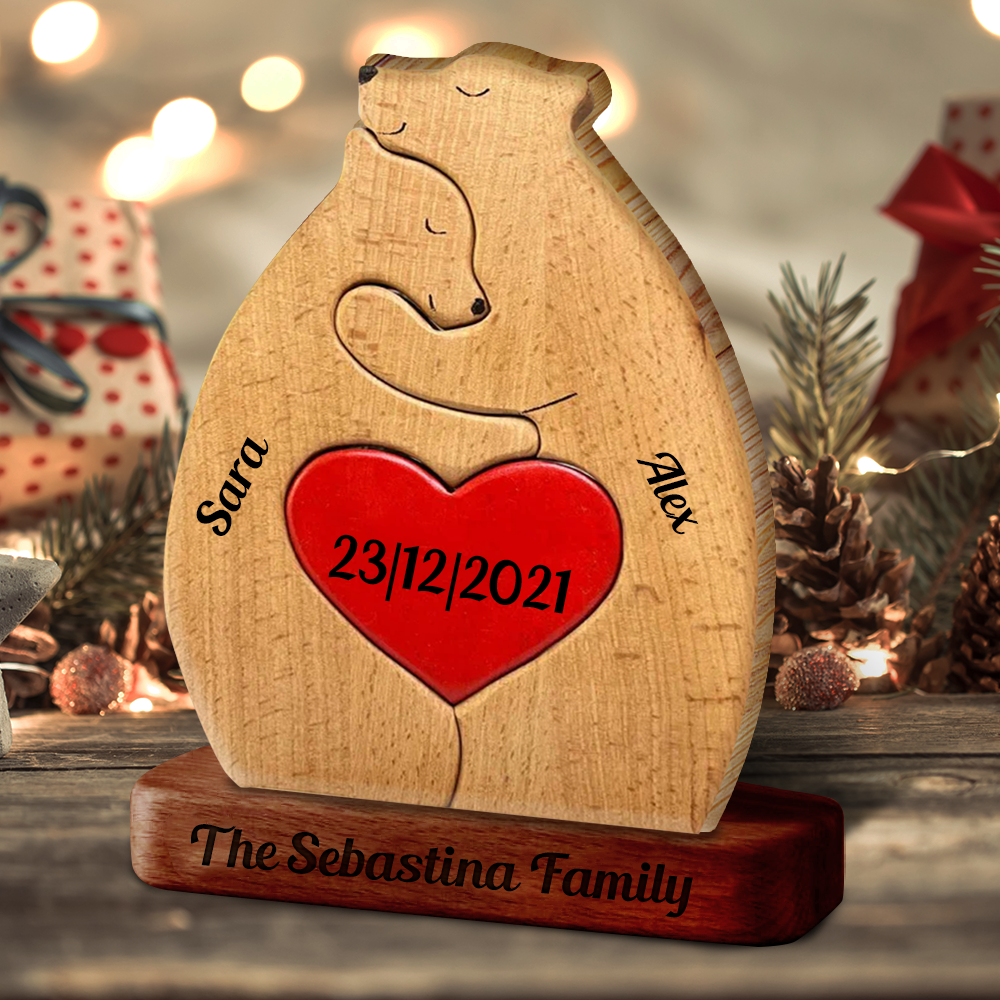Personalized Wooden Bears Couple - Puzzle Wooden Bears Family - Wooden Pet Carvings