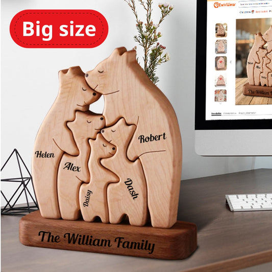 Big Size Wooden Bears Family - Puzzle Wooden Bears Family - Wooden Pet Carvings