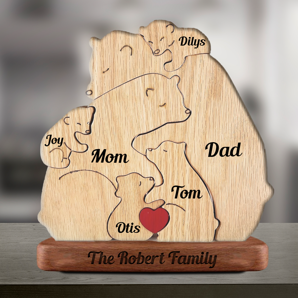 Lovely Bear Family Hugging In Cozy Season - Puzzle Wooden Bears Family - Wooden Pet Carvings