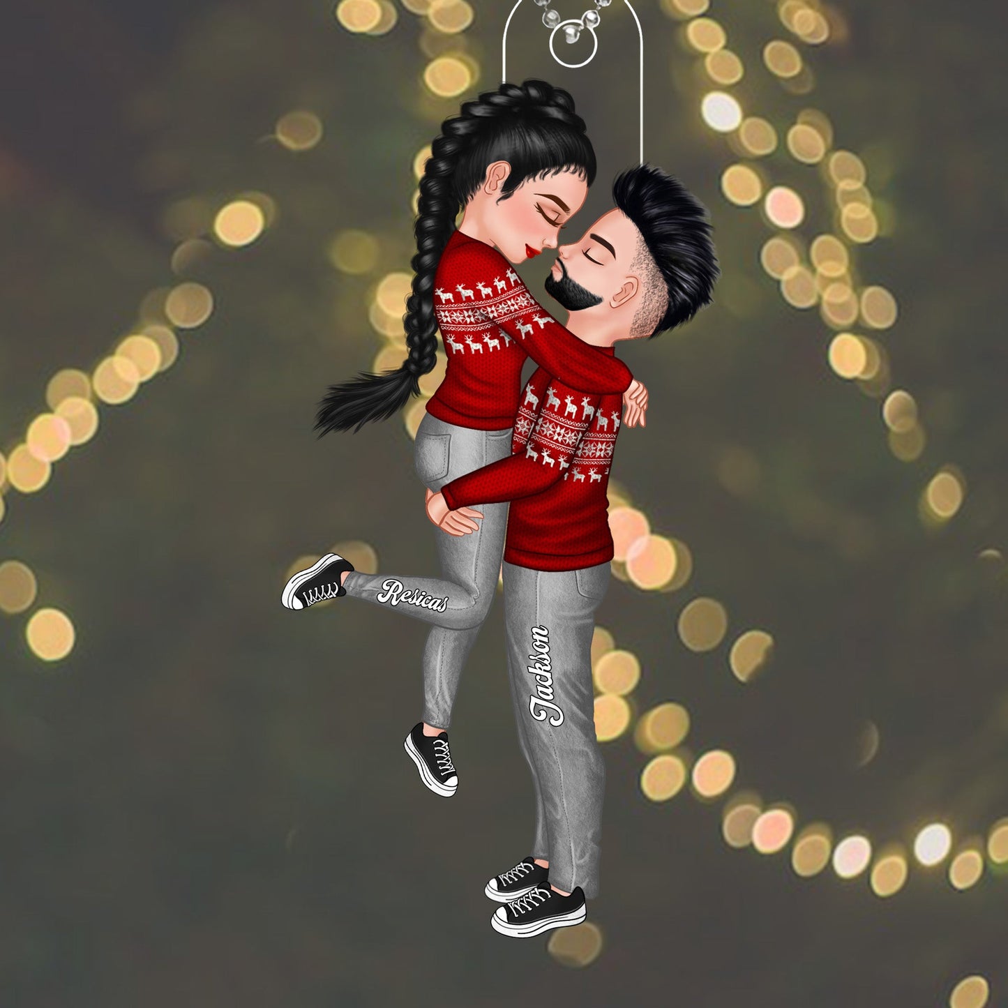 Couple In Christmas Custom Gifts For Husband And Wife - Personalized Custom Shape Acrylic Ornament