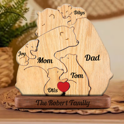 Lovely Bear Family Hugging In Cozy Season - Puzzle Wooden Bears Family - Wooden Pet Carvings