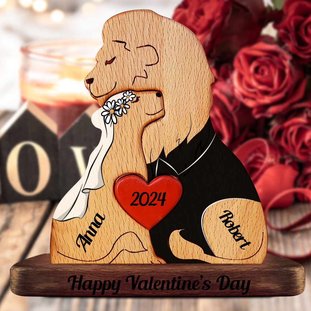 Married Lion Family Wooden Bears Family - Puzzle Wooden Bears Family - Wooden Pet Carvings